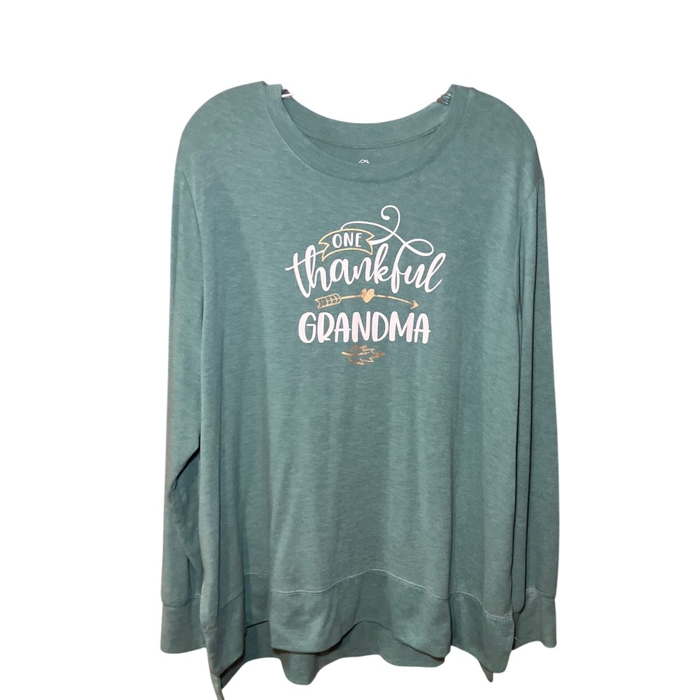 PositiviTees Graphic Top Women XXXL 22 Teal  One Thankful Grandma Thanksgiving